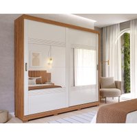 Guarda Roupa Casal 2 Portas de Correr e 4 Gavetas ec/ 2 Espelhos e Pés Blumenau Cinamomo/Off White - Panan
