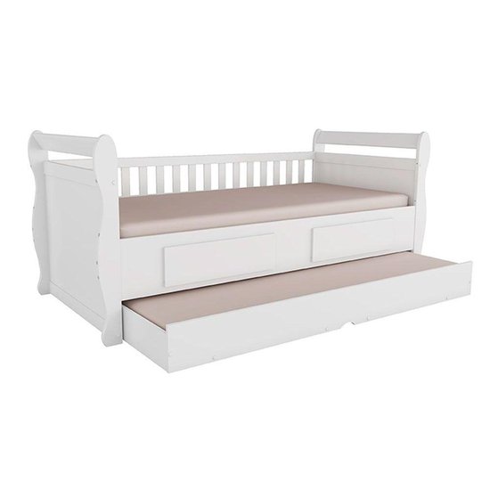 Cama de Babá Maria c/ 2 Gavetas e Auxiliar Branco - Peroba