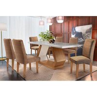 Conjunto: Mesa Sala Jantar Alvorada c/ Tampo Madeirado Canto Reto 180cm + 6 Cadeiras Lunara Imbuia/Chocolate - Rufato