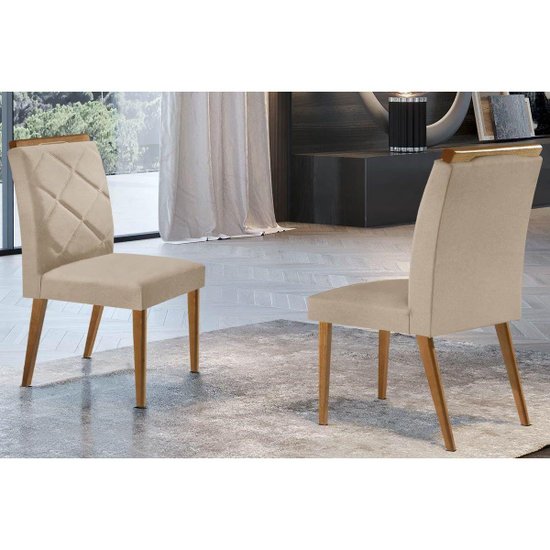 Kit 2 Cadeiras Sala Jantar Melissa 2 Un Imbuia/Linho Bouclê Creme - Rufato