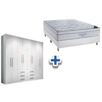 Cama Box Casal + Colchão Freedom Ortobom + Guarda Roupa Master 8.6 Branco