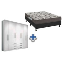 Cama Box Casal + Colchão D33 Ortobom + Guarda Roupa Master 8.6 Branco