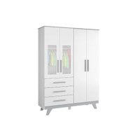 Guarda Roupa Bebê Retrô c/ 3 Portas e 4 Gavetas Branco/Cinza - Peroba