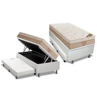Cama Box Baú c/Auxiliar Solteiro: Colchão Molas Ortobom Nanolastic Elegant + Base CRC Courano Branco(88x188)