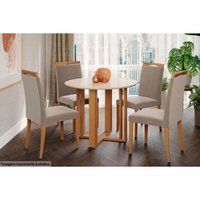 Sala de Jantar Completa Flora c/ Tampo Madeirado 93cm + 4 Cadeiras Laura Nature/OW/Joli - Cimol