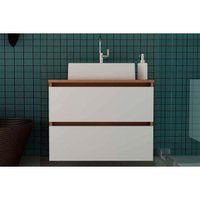 Balcão p/ Banheiro Suspenso BN3607 2 Gavetas cor Amêndoa/Branco - Tecno Mobili