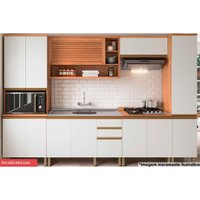 Cozinha Modulada Completa Thela Macadâmia 6 Peças (2Aéreos+2Balcões+2Paneleiros) CZC27 Freijo/Branco - Telasul