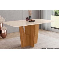 Mesa de Sala Jantar Vértice SC35 + Tampo Madeirado Vidro Curvo 160x90cm Nature/Off White - Henn