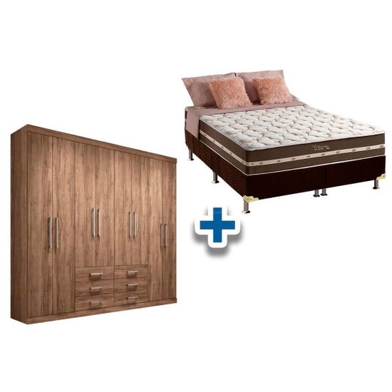 Cama Box Casal + Colchão Classic + Guarda Roupa Master 8.6 Atacama
