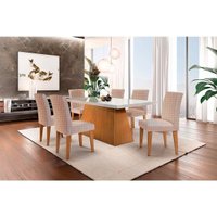 Sala de Jantar Completa Luna c/ Tampo Madeirado Canto Curvo 180cm + 6 Cadeiras Grécia Imbuia/OW/Bege - Rufato