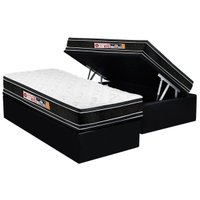 Cama Box Baú Solteiro: Colchão Espuma D33 Castor Black e White Air Euro Pillow + Base CRC Suede Black(88x188)
