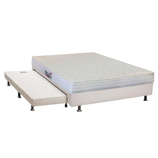 Cama Box c/Auxiliar Casal: Colchão Ortopédico Herval  AG65 Frontier + Base CRC Courano Branco(138x188)
