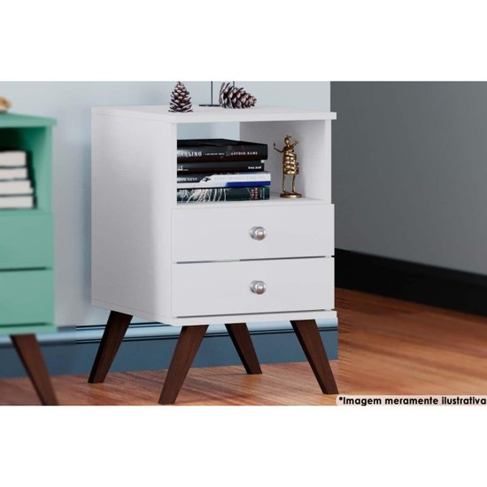 Mesa Cabeceira RT3103 c/ 2 Gavetas Branco - Movelbento
