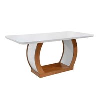 Mesa de Sala Jantar Jade + Tampo Madeirado Curvo 180x90cm Imbuia/Off White - Rufato