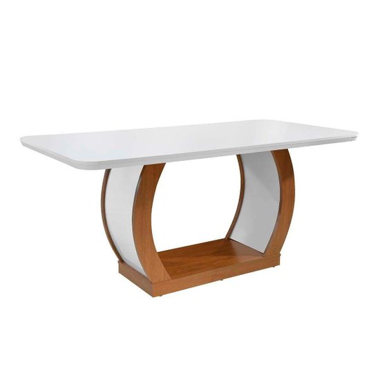 Mesa de Sala Jantar Jade + Tampo Madeirado Curvo 180x90cm Imbuia/Off White - Rufato