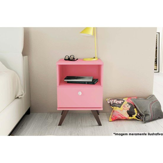 Mesa de Cabeceira Solteiro RT3019 c/ 1 Gaveta Rosa - Movelbento