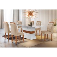 Conjunto: Mesa Sala Jantar Ágata c/ Tampo Madeirado Canto Reto 120cm + 4 Cadeiras Imperatriz Imbuia/Creme - Rufato