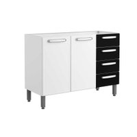 Balcão de Cozinha Modulado  Evidence 7026 2 Portas e 4 Gavetas s/ Tampo Branco/Preto - Bertolini