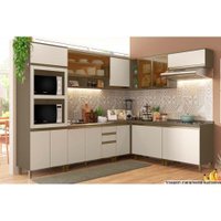 Kit de Cozinha 13 Peças Connect 1 (4Armários+4Balcões+1Paneleiro+4Complementos) C13P02 Duna/Cristal-Henn