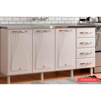 Gabinete de Cozinha Modulado Balcão Star New 3 Portas e 4 Gavetas s/ Tampo 120cm Branco - Telasul