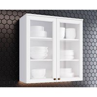 Armário Aéreo p/ Cozinha Americana 2 Portas de Vidro 80cm Branco - Henn