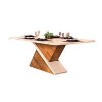 Mesa de Sala Jantar Zafira + Tampo Madeirado Vidro Curvo 200x100cm Demolição Freijó/Off White - DJ Móveis