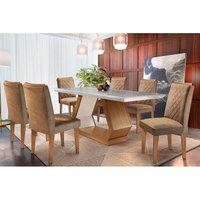 Conjunto: Mesa Sala Jantar Alvorada Tampo Madeirado 180cm Canto Reto + 6 Cadeiras Jade Imbuia/Chocolate - Rufato