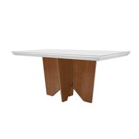 Mesa de Sala Jantar Nevada + Tampo Madeirado Vidro Reto 180x90cm Off White/Imbuia-Vidro Off White - Rufato