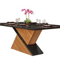 Mesa para Cozinha Zafira + Tampo Madeirado Vidro Curvo 200x100cm Demolição Freijó/Off White - DJ Móveis