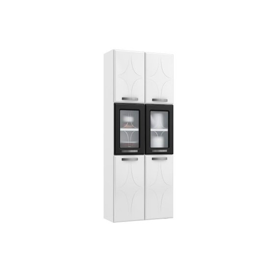 Módulo Cozinha Telasul Rubi Paneleiro Aço 6 Portas c/2Vidro 70cm Branco/Preto-Telasul