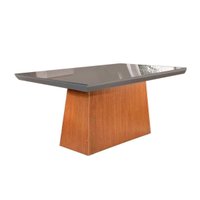Mesa para Cozinha Luna + Tampo Madeirado Vidro Reto 180x90cm Grafite/Imbuia - Rufato