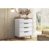 Cômoda Juvenil New Conect c/ 4 Gavetas Branco/Jatoba - Santos Andirá