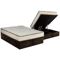Cama Box Baú Queen: Colchão Molas Bonnel Luckspuma Montreal Spring + Base CRC Suede Brown(158x198)