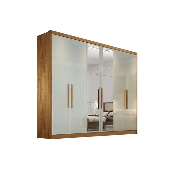 Guarda Roupa Casal 6 Portas e 6 Gavetas c/ Espelho Rizon Plus Freijo Cumaru c/ Fendi - Novo Horizonte