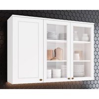 Armário Aéreo Cozinha Modulado  Americana 3 Portas de Vidro (2 c/ Vidro) Branco - Henn