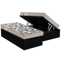 Cama Box Baú Solteiro: Colchão Espuma Ortobom D26 Physical Ultra Resistente + Base CRC Suede Black(88x188)