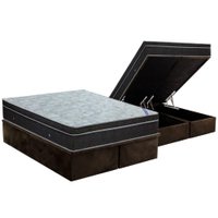Cama Box Baú King: Colchão Molas Bonnel Ortobom Nanolastic Light + Base CRC Suede Brown(186x198)