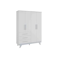 Guarda Roupa Infantil Retrô c/ 4 Portas e 3 Gavetas Branco/Cinza - Peroba