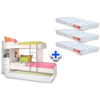 Colchão Pérola Polar (3un) + Beliche Plus c/ Auxiliar Branco