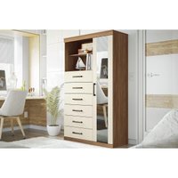 Cômoda Solteiro Marabá 1.6 c/ 1 Porta 2 Nichos e 6 Gavetas c/ Espelho jatoba/Areia - Santos Andirá