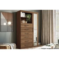 Cômoda Solteiro Marabá 1.6 c/ 1 Porta 2 Nichos e 6 Gavetas c/ Espelho Jatoba - Santos Andirá