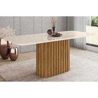 Mesa de Sala Jantar Solana SC66 + Tampo Madeirado Vidro Curvo 200x90cm Nature/Off White - Henn
