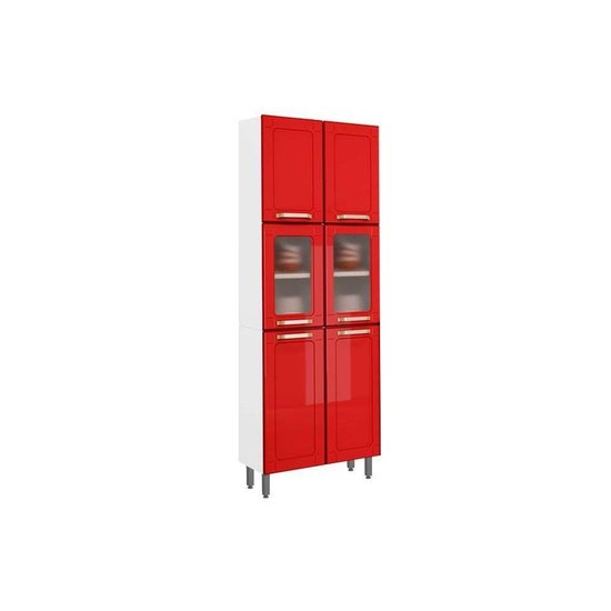 Paneleiro de Cozinha Modulado  Colors 6037 6 Portas (2 de Vidro) Branco/Vermelho - Bertolini