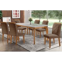 Sala de Jantar Completa Londrina Tampo Madeirado c/ Vidro 180cm + 6 Cadeiras Melissa Imbuia/Chocolate Capuccino - Rufato