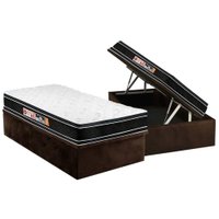 Cama Box Baú Solteiro: Colchão Espuma D33 Castor Black e White Air Euro Pillow + Base CRC Suede Brown(88x188)