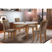 Sala de Jantar Completa Londrina Tampo Madeirado c/ Vidro 120cm + 4 Cadeiras Athenas Imbuia/Chocolate Capuccino - Rufato