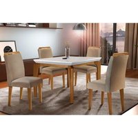Sala de Jantar Completa Londrina Tampo Madeirado c/ Vidro 120cm + 4 Cadeiras Athenas Imbuia/Linho Turim - Rufato