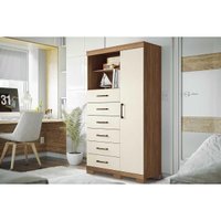Cômoda de Quarto Marabá 1.6 c/ 1 Porta 2 Nichos e 6 Gavetas c/ Pés jatoba/Areia - Santos Andirá