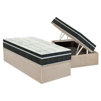 Cama Box Baú Solteiro: Colchão Molas Bonnel Orthoflex Venezia + Base CRC Suede Clean(88x188)