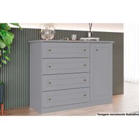 Cômoda Juvenil Americana c/ 1 Porta e 4 Gavetas Cinza - Henn